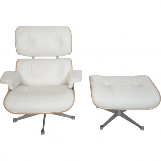 Charles Eames Lounge chair med ottoman i hvid læder 2010'erne