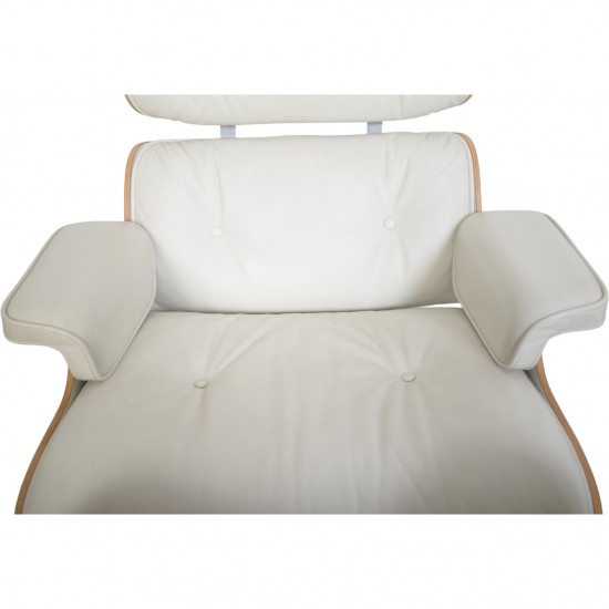 Charles Eames Lounge chair med ottoman i hvid læder 2010'erne