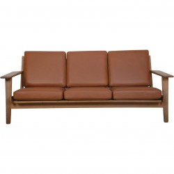 Hans Wegner GE290 3-personers sofa af eg og valnød med anilin læder 1990'erne