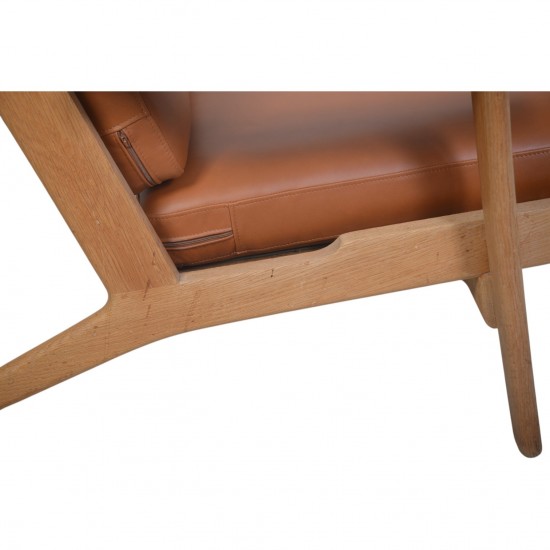 Hans Wegner GE290 3-personers sofa af eg og valnød med anilin læder 1990'erne