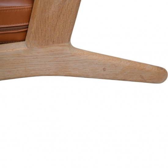 Hans Wegner GE290 3-personers sofa af eg og valnød med anilin læder 1990'erne