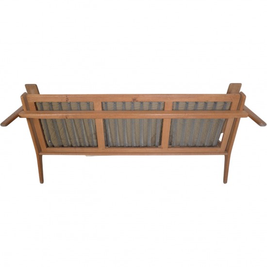 Hans Wegner GE290 3-personers sofa af eg og valnød med anilin læder 1990'erne