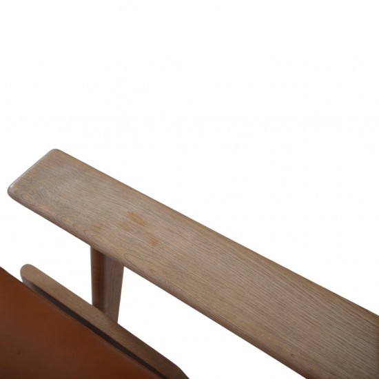 Hans Wegner GE290 3-personers sofa af eg og valnød med anilin læder 1990'erne