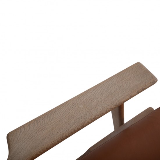 Hans Wegner GE290 3-personers sofa af eg og valnød med anilin læder 1990'erne