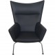Hans Wegner CH445 Wing chair reupholstered in black Bizon leather