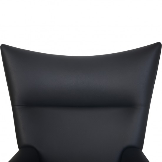 Hans Wegner CH445 Wing chair reupholstered in black Bizon leather