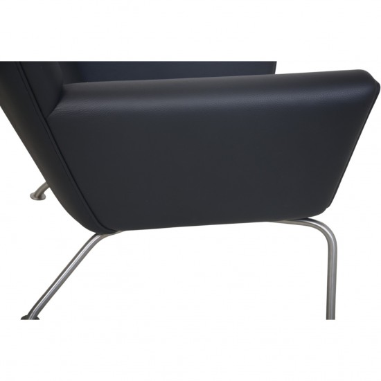 Hans Wegner CH445 Wing chair reupholstered in black Bizon leather