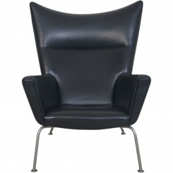 Hans Wegner CH445 Wing chair in black leather 1990s
