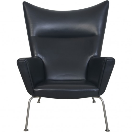 Hans Wegner CH445 Wing chair in black leather 1990s