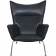 Hans Wegner CH445 Wing chair in black leather 1990s