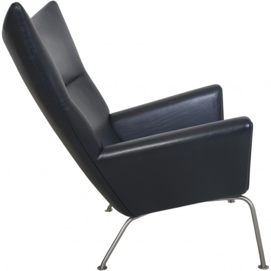 Hans Wegner CH445 Wing chair in black leather 1990s