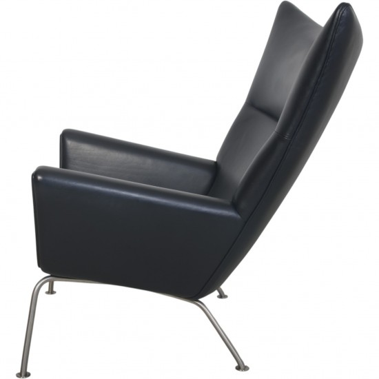 Hans Wegner CH445 Wing chair in black leather 1990s