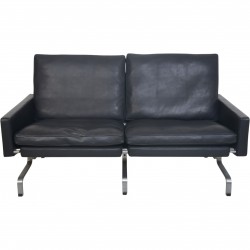 Poul Kjærholm PK31 2.personers sofa i sort aura læder 1988