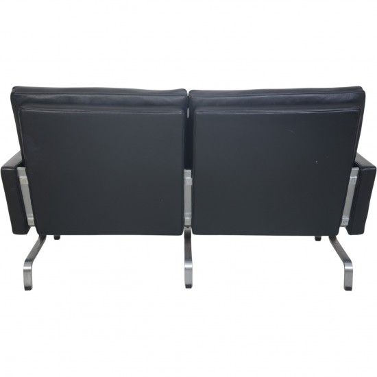 Poul Kjærholm PK31 2.personers sofa i sort aura læder 1988