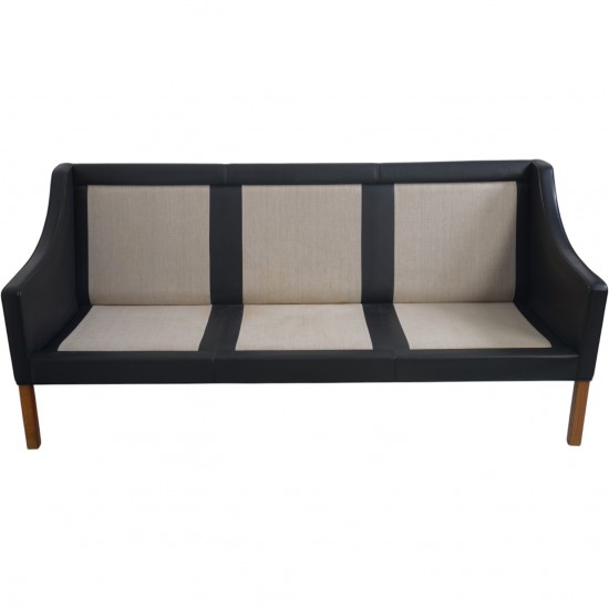 Børge Mogensen 2209 3.personers sofa i sort læder 1980'erne