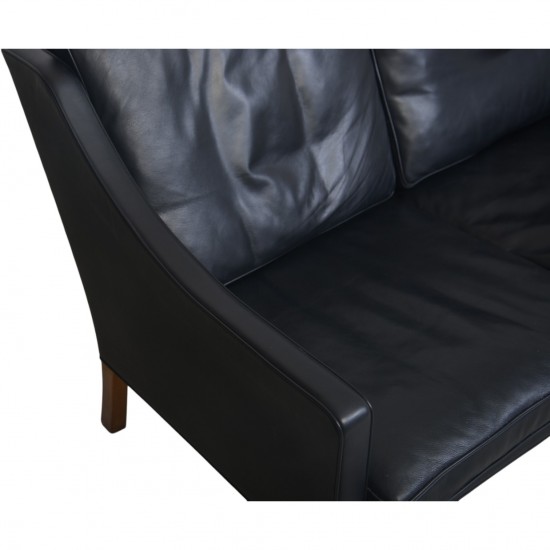 Børge Mogensen 2209 3.personers sofa i sort læder 1980'erne