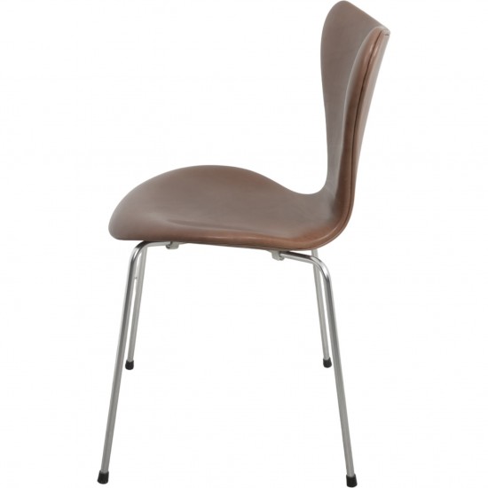 Sæt af 2 Arne Jacobsen Syver stole i brunt Vecona anilin læder 1980