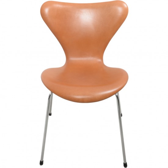 Sæt af 2 Arne Jacobsen Syver stole i cognac anilin læder 2000'erne