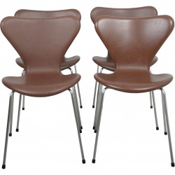 Sæt af 4 Arne Jacobsen Syver stole i mokka classic læder 2000'erne