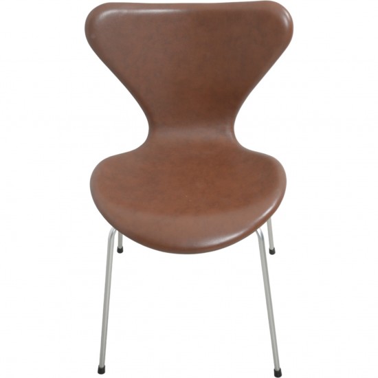 Sæt af 4 Arne Jacobsen Syver stole i mokka classic læder 2000'erne