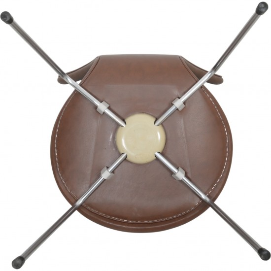 Sæt af 4 Arne Jacobsen Syver stole i mokka classic læder 2000'erne