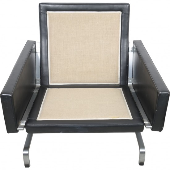 Poul Kjærholm PK31 loungestol i sort Aura læder 1986