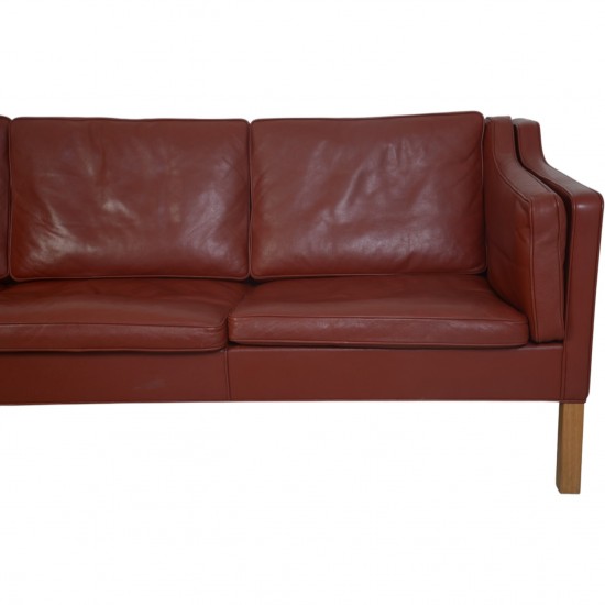 Børge Mogensen 2213 3.personers sofa i rødt læder 1980'erne