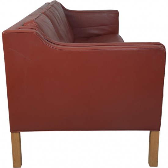 Børge Mogensen 2213 3.personers sofa i rødt læder 1980'erne