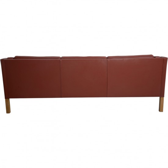 Børge Mogensen 2213 3.personers sofa i rødt læder 1980'erne
