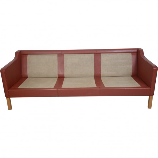 Børge Mogensen 2213 3.personers sofa i rødt læder 1980'erne