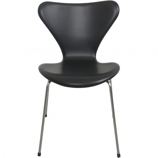 Sæt af 6 Arne Jacobsen Syver stole i sort classic læder