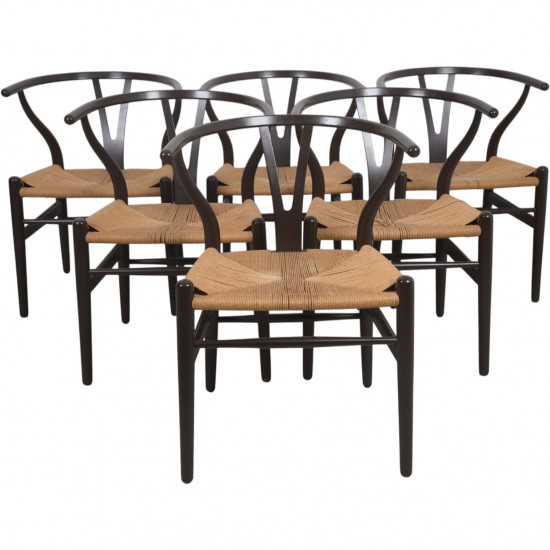Sæt af 6 brune Hans Wegner Y-stole CH24 stole 1990'erne