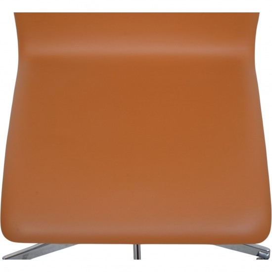 Arne Jacobsen Tall oxford office chair reupholstered in cognac nevada leather 2010s