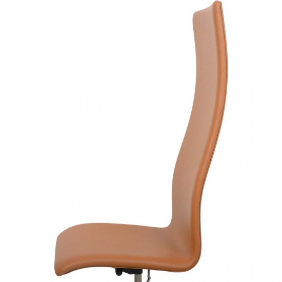 Arne Jacobsen Tall oxford office chair reupholstered in cognac nevada leather 2010s