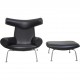 Hans J. Wegner Ox chair med skammel i sort læder 2019