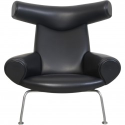 Hans J. Wegner Ox chair med skammel i sort læder 2019