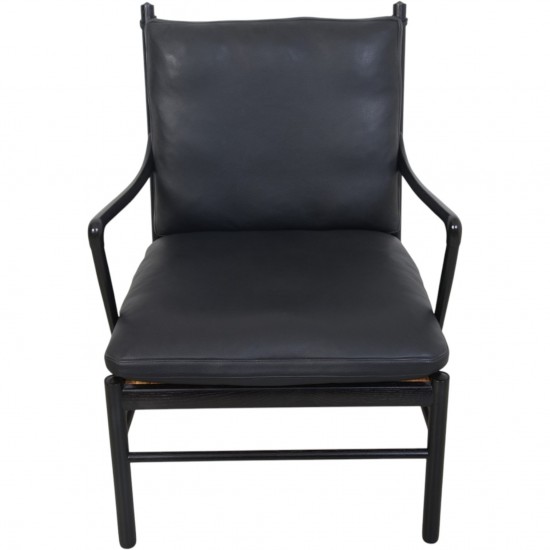 Ole Wanscher Colonial stol i sortlakeret eg og sort læder 2000'erne