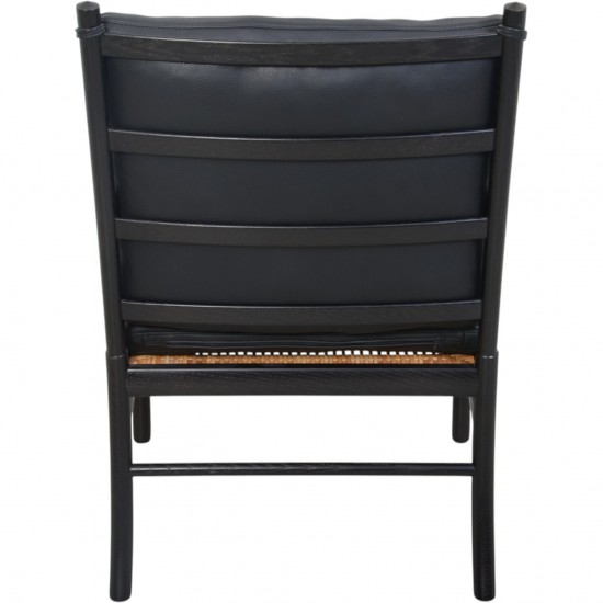 Ole Wanscher Colonial stol i sortlakeret eg og sort læder 2000'erne