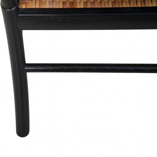 Ole Wanscher Colonial stol i sortlakeret eg og sort læder 2000'erne