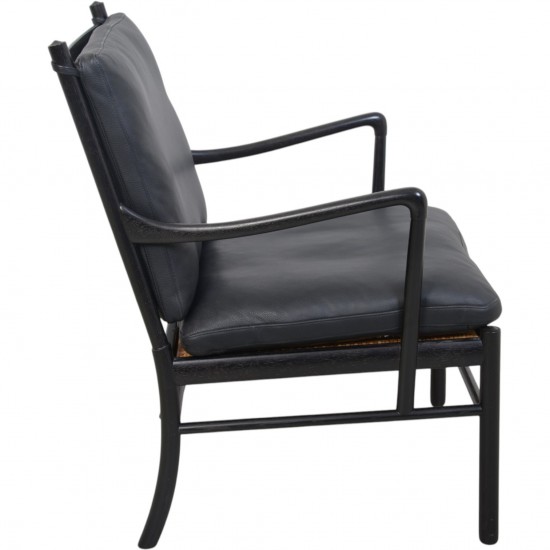 Ole Wanscher Colonial stol i sortlakeret eg og sort læder 2000'erne