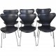 Sæt af Seks Arne Jacobsen Syver stole i sort læder 1980'erne