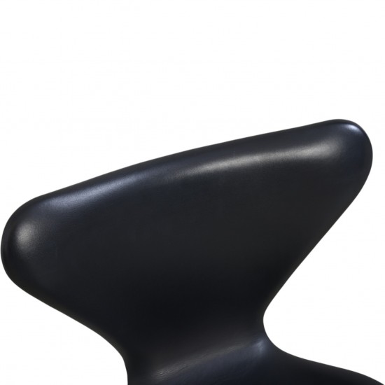 Sæt af Seks Arne Jacobsen Syver stole i sort læder 1980'erne