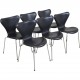 Sæt af Seks Arne Jacobsen Syver stole i sort læder 1980'erne