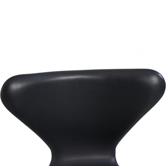 Sæt af Seks Arne Jacobsen Syver stole i sort læder 1980'erne