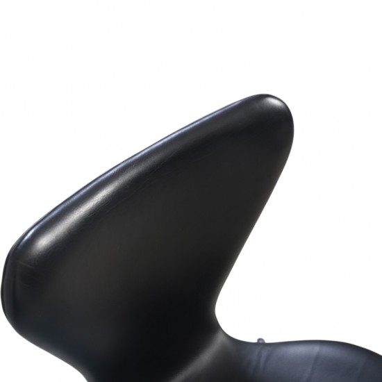 Sæt af Seks Arne Jacobsen Syver stole i sort læder 1980'erne