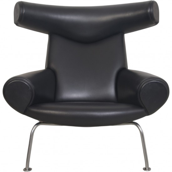 Hans Wegner Ox chair i sort læder 2000'erne