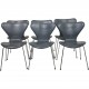 Sæt af 6 Arne Jacobsen Syver stole i gråt læder 1986