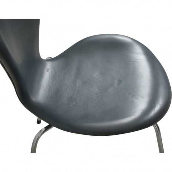 Sæt af 6 Arne Jacobsen Syver stole i gråt læder 1986