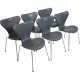 Sæt af 6 Arne Jacobsen Syver stole i gråt læder 1986