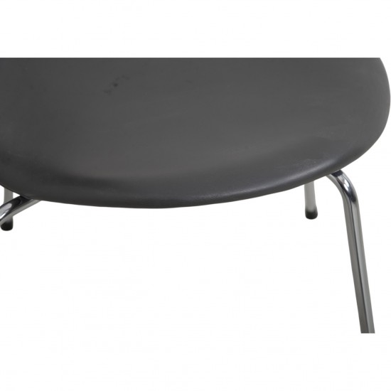 Sæt af 6 Arne Jacobsen Syver stole i gråt læder 1986